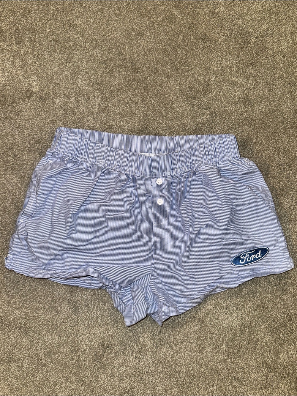 Ford Light Blue Pinstripe Cotton Lounge Shorts